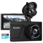 Kussla Dash Cam Front - Dashcam 1080P FHD Dash Camera with 64GB Card 3”IPS LCD Screen Small Car Camera Dash Cam WDR Night Vision 170° Wide Angle G-sensor Motion Detection