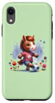 Coque pour iPhone XR Adorable cheval jouant au football sur fond vert
