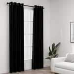 vidaXL Linen-Look Blackout Curtains with Grommets 2pcs Black 140x245cm