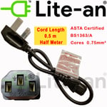 Kettle Lead UK Mains Power Plug to IEC C13 Cord Cable 3 Pin for PC TFT LCD 0.5m