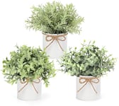 Mkono Lot de 3 Plantes artificielles en Pot en métal galvanisé pour décoration d'intérieur Rustique, Imitation Eucalyptus pour étagère, Salle à Manger, Bureau