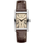 EMPORIO ARMANI RECTANGLE WOMENS WATCH BROWN LEATHER STRAP & BEIGE DIAL AR0155 UK