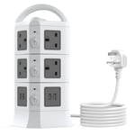 Surge Protector Extension Lead with USB Slots,Power Strip Tower with10 Way Outlet&4 USB Ports(5V/3.1A) MiiKARE Tower extension Lead with 2 Metres Switch Desktop Charging Station for Home,Office-White