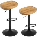 Lot de 2 Tabouret de Bar, Chaise de Bar, Tabouret Haut en Bois, Cadre en Métal, Réglable en Hauteur, Pivotant à 360°, Chêne foncé - Woltu