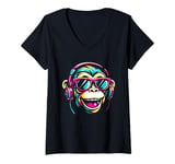 Womens Rave Music, Chimp Lover, Colorful Raver, DJ, Raving Outfits V-Neck T-Shirt