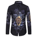 RIQWOUQT Homme Chemise Fleurie Manches Longues,Modèle De Dessin Animé Bleu Rétro 3D Impression Chemise Florale Chemise À Manches Longues Homme Chemise Homme Casual Slim M-3Xl,3X,Large