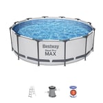 Bestway Steel Pro Max, Round Frame Swimming Pool with Filter Pump, Above Ground Frame Pools, Grey, 12 feet x 39.5 inch