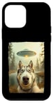 Coque pour iPhone 12 mini Funny Husky UFO Encounter Hilarious Husky Dog Selfie Aliens