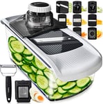 Kitchen Mandoline Vegetable Slicer - Mandoline Food Slicer - Veggie Julienne Cutter & Cheese Grater - Potato Veg Slicer - Kitchen Tools & Gadgets (11-in-1 White)