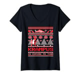 Womens Krampus Is Coming To Town Christmas Funny Ugly Christmas V-Neck T-Shirt