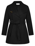 Hanna Nikole Manteau trench pour femme - Veste d'affaires classique - Veste d'hiver trench avec ceinture - Coupe-vent - Manteau de transition - Col à revers, Noir , 50 grande taille