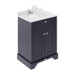 Old London Twilight Blue 600mm 2 Door Vanity Unit with White Marble Top and Basi