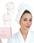 Scilla ROSE Pack of 2 Hair Towel Twin Set Turban Wrap PREMIUM Hair Drying Towels Classic White Super Absorbent Microfiber Hair Towel Turban Deluxe Set Anti-Frizz Wrap for all Hair Types