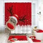 Red Christmas Tree Bathroom Shower Curtain Xmas Waterproof Santa Claus Curtain