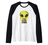 Smiling Alien in Suit with Tie Outfit for Boys and Girls Raglan Baseball Tee