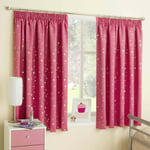 Blackout Pink Silver Stars 66" x 54" Pencil Pleat Unlined Ready Made Curtains