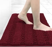 Grandaily Chenille Striped Bathroom Rugs 24x16, Extra Thick and Absorbent Bath Rugs, Non-Slip Soft Plush Shaggy Bath Carpet, Machine Wash Dry, Bath Mats for Bathroom, Burgundy