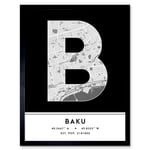 Baku Azerbaijan City Map Modern Typography Stylish Letter Framed Word Wall Art Print Poster for Home Décor