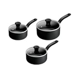 Tefal Titanium Essential Set 3 pcs, saucepans 16/18/20 cm + Lids, High-Performance Non-Stick Coating, Metal Spatula Safe, All Hobs excluding Induction, B941S344