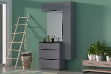 Meuble sous vasque à poser Pamili gris anthracite brillant 80 cm + plan vasque en résine noir