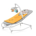 Kinderkraft FELIO2 Transat Bébé evolutif, Balancelle dès la naissance, avec Gigoteuse, Moustiquaire, Arche avec 3 jouets, Extrêmement légère et pliable, Contrôler les vibrations, Jaune