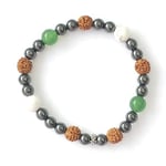 Bracelet avec pierres véritables en hématite, pierres de couleurs et graine de Rudraksha. Perle charme forme fleur en argent 925. (HOWLITE/AVENTURINE VERTE, 19)