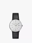 Junghans 27/4700.02 Unisex Max Bill Automatic Date Leather Strap Watch, Black/White