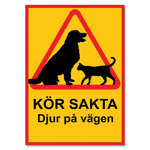 Kör sakta djur på vägen - Skylt / Varningsskylt - Trafikskylt A3 MultiColor 2-Pack