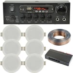 Bluetooth Ceiling Music Kit 3 Zone Stereo Amp & 6x Low Profile HiFi Speaker