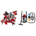 Einhell Scie à onglet radiale TC-SM 254 (1900 W, fonction de traction sur double glissière, vendue avec lame aux carbures de tungstène) VERSION KIT avec Aspirateur Eaux et Poussières TC-VC 1820 SA