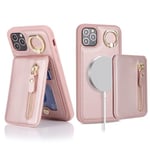 Ｈａｖａｙａ Coque für iPhone 11 Pro Max Compatible avec Magsafe Etui für iPhone 11 Pro Max avec Porte Cartes détachable Magnétique Fermeture éclair Portefeuille pour Femmes et Hommes- Rose