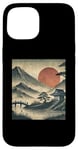 Coque pour iPhone 15 Village japonais vintage jardin vue montagne paysage soleil