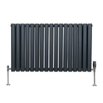 Radiateur à Colonne Ovale 600 x 1020mm & Robinet Thermostatique Chromé, Chauffage Moderne Horizontal en Acier au Carbone Gris Anthracite Mat, Cuisine Salle de Bain [Brosse, Attaches & Supports INCLUS]