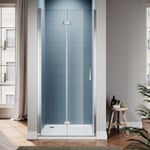 Porte de Douche Pliante 76x195cm SIRHONA Salle de Bains+ Verre Transparent 6mm+ Argent Brillant