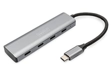 DIGITUS Concentrateur USB-C - 4 Ports - USB 3.1 Gen 1-4X USB-C - jusqu'à 5 Gbit/s - Plug & Play - boîtier Aluminium - Gris foncé