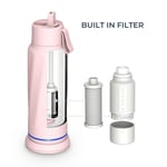 WaterH VITA - Smart vattenflaska inklusive PureSip-filter och 4 sugrör - LED-belysning - Rostfritt stål - Vridbart lock - 530 ml - Rosa