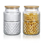 Joeyan 2L Glass Storage Jars with Lids Set of 2, Large Textured Glass Canisters Food Storage Jar with Airtight Lids, Kitchen Pantry Storage Container for Flour, Cereal, Coffee, Beans, Cookie, Nuts