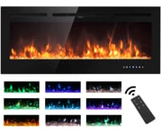 M.C.Haus Electric Fireplace Touch Screen Glass Panel Colorful Flame Insert Wall Mounted Heater Remote Control with Crystal&Log Set,900/1800W
