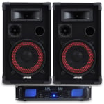 2x Max 8" DJ PA Party Speakers + Amplifier + Cables Home Disco System 500W