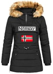 Geographical Norway BELINDA LADY - Parka Chaude Femme - Manteau Impermeable Capuche Fourrure - Passe Tete Coupe Vent Hiver -Veste Doublure Chaud Femmes Mode (Noir XL) Taille 4