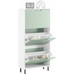 Sobuy - FSR157-GR Armoire à Chaussure Inclinable, Meuble à Chaussures, Commode Meuble de Rangement à Chaussures avec 3 Abattants, Blanc et Vert,