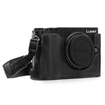 MegaGear MG1442 Panasonic Lumix DC-GX9 Ever Ready Genuine Leather Camera Half Case and Strap - Black