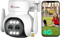 3G/4G Lte Caméra Surveillance Extérieure Avec Carte Sim, Ip Caméra Avec Double Objectif,6X Zoom Hybride, Ptz Caméra Avec Suivi Auto Du Zoom, Vision Nocturne Couleur, Audio Bidirectionnel