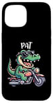 Coque pour iPhone 15 Pat Funny Alligator Moto Design pour garçon Nom Pat