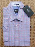 New Hugo BOSS mens blue checked regular fit short sleeve t shirt top SMALL £85