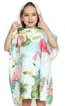 emmarcon Serviette à Capuche Style Poncho pour Enfants, Peignoir en Microfibre, Plage et Piscine (2 Ans - 5 Ans, Flamant Rose)