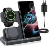 Chargeur Induction 3 En 1 Pour Samsung S24/S23/S22/S21 Plus/Ultra/Z Flip Z Fold 5/4, Chargeur Sans Fil Pour Galaxy Watch 5/5 Pro/4/3/Active 2/1, Station De Charge Galaxy Buds-Noir