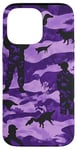 Coque pour iPhone 14 Pro Max Chasseurs de canards rayés pop art violet avec forêt de chiens