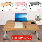 Folding Laptop Desk Notebook Table Stand Bed Sofa Breakfast Tray Cup Slot Uk