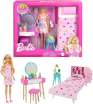 Barbie - Ensemble de chambre de Barbie, comprend une poupée en pyjama HPT55